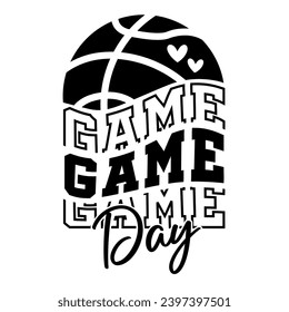 Game Day wavy text with basketball ball, sports design. Design for sport lovers stuff and perfect gift for basketball players and fans