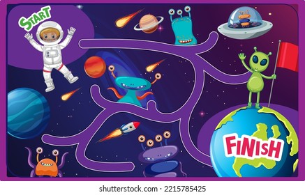 Game design with aliens in space background illustration