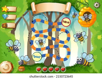 Game design with bees flying in background illustration