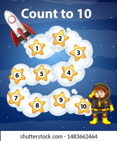 Game design with counting to ten in space illustration