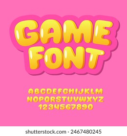 Game Design Font. Playful Funny Alphabet. 3d Volumetric Cartoon Letters and Numbers.