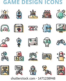 game design iconset with offset style