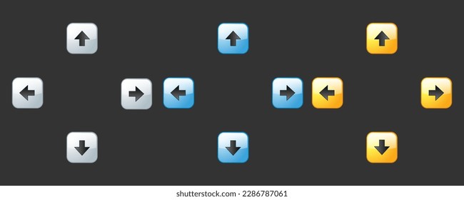 Game design interface with glossy buttons and panels, arrows 