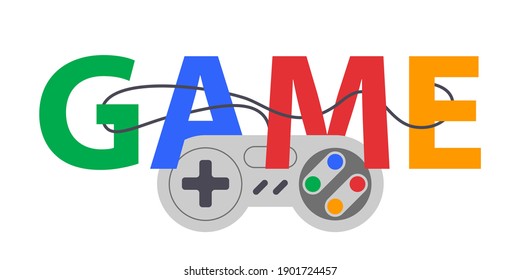 Ilustración vectorial joystick de diseño de juegos. Jugador de control de juegos. Afiche de la tipografía de moda.