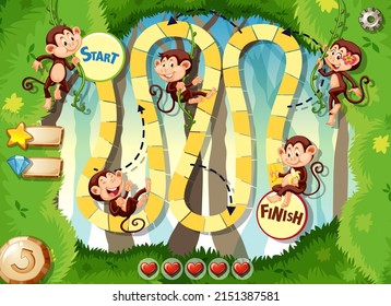 Game design with monkeys in forest illustration