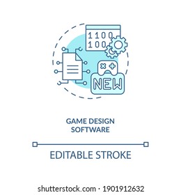 Game design software concept icon. Game designer skills. Programs for making modern plots. Development idea thin line illustration. Vector isolated outline RGB color drawing. Editable stroke