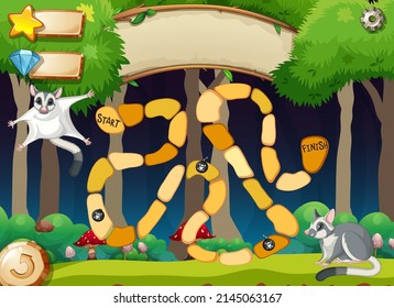 Game design with sugar gliders in forest background illustration