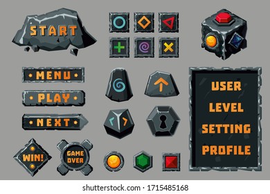 Kit ui de diseño de juegos. Botones de dibujo, banners y elementos de interfaz. Colección de rpg de fantasía.