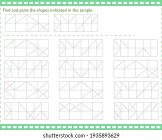 A game to develop attention. Find among the figures that are shown in the sample and color them