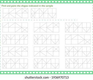 A game to develop attention. Find among the figures that are shown in the sample and color them