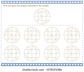 A game to develop attention. Find among the figures that are shown in the sample and color them