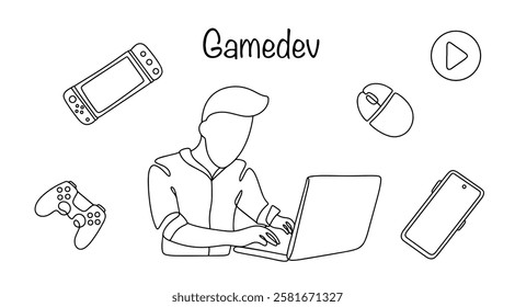 A game developer is engaged in the creation of program code, visualization and concept of games for PCs, mobile phones, consoles and other gadgets. Modern profession. Gamedev.