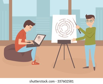 Game developers. Vector isolated illustration. Cartoon character. 