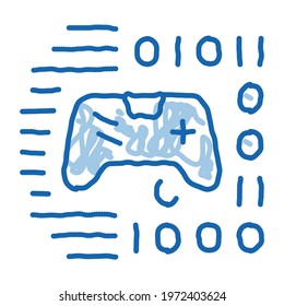 game development binary code sketch icon vector. Hand drawn blue doodle line art game development binary code sign. isolated symbol illustration