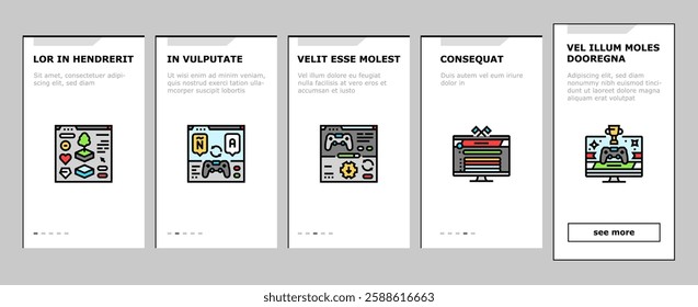 game development computer onboarding mobile vector technology screen, software play, application pc people, young app developer, office game development computer illustrations