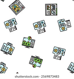 game development computer vector seamless pattern thin line illustration