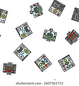 game development computer vector seamless pattern thin line illustration