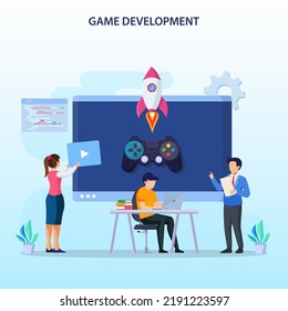 Game development concept. Game design digital technology, programming and codding. 