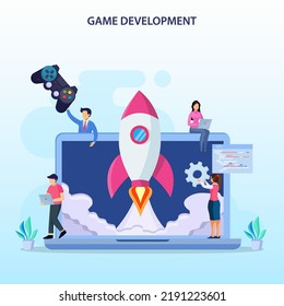 Game development concept. Game design digital technology, programming and codding. 