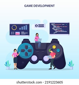 Game development concept. Game design digital technology, programming and codding. 