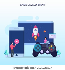 Game development concept. Game design digital technology, programming and codding. 