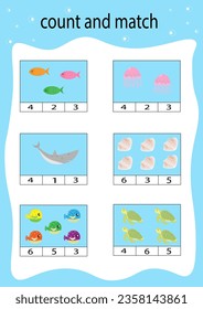 game development count and match ocean fish jellyfish turtle shark Vector EPS10