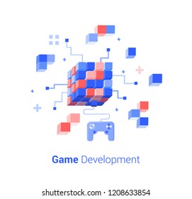 Game development. Doodle flat design icon vector illustration concept. 