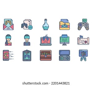 Game development and gaming entertainment icon set