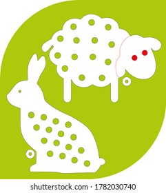 A game for the development of hand motor skills in a child. It is cut using laser cutting from plastic or plywood. A thick thread is inserted into the holes, so that the lamb and hare become woolen.