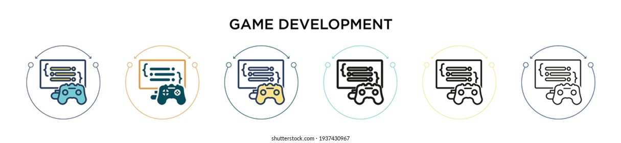 Game Development Icon In Filled, Thin Line, Outline And Stroke Style. Vector Illustration Of Two Colored And Black Game Development Vector Icons Designs Can Be Used For Mobile, Ui, Web