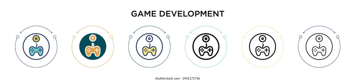 Game Development Icon In Filled, Thin Line, Outline And Stroke Style. Vector Illustration Of Two Colored And Black Game Development Vector Icons Designs Can Be Used For Mobile, Ui, Web