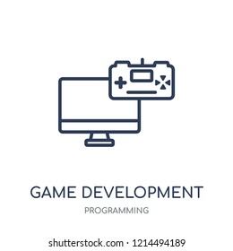 Game development icon. Game development linear symbol design from Programming collection. Simple outline element vector illustration on white background.