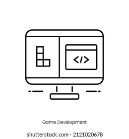 icono de desarrollo de juegos. Diseño de icono de estilo de esquema aislado en fondo blanco