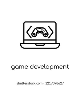 Game Development Icon. Trendy Modern Flat Linear Vector Game Development Icon On White Background From Thin Line Programming Collection, Editable Outline Stroke Vector Illustration