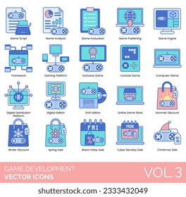 Game Development Icons including 3D Artist Male, Action Game, Adventure, Automation, Battle Royale, Black Friday Sale, Bug Fixes, Bug Tracking, Christmas Sale, Computer, Console