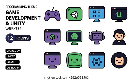 Game Development Icons Including Unity and Unreal Engine Logos