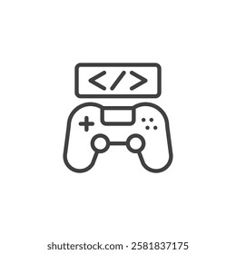 Game Development line icon. linear style sign for mobile concept and web design. A game controller with a code symbol outline vector icon. Symbol, logo illustration. Vector graphics