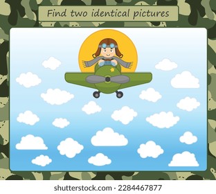 Game for the development of logic and attention in children. Find two identical clouds. printed sheet. Practice iq test. Activity for preschool children and toddlers. Vector illustration