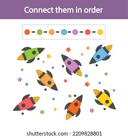 Game for the development of logic for children. Connect according to the sample according to the color.
Rockets. Vector illustration