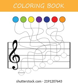 Game for the development of logic for preschool children. Find a match and connect with a line. Learning musical notes. Vector illustration