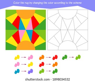 Game for the development of logical thinking. Color the rug by changing the color according to the sample