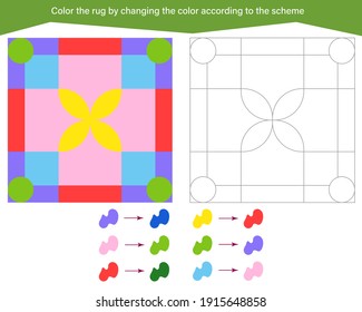 Game for the development of logical thinking. Color the rug by changing the color according to the sample