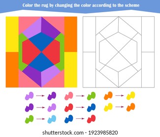 Game for the development of logical thinking. Color the rug by changing the color according to the sample