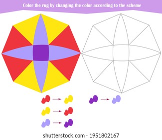 Game for the development of logical thinking. Color the rug by changing the color according to the sample