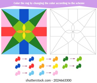 Game for the development of logical thinking. Color the rug by changing the color according to the sample