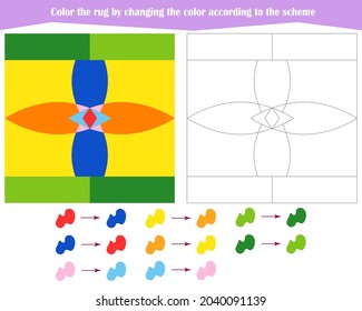 Juego para el desarrollo del pensamiento lógico. Color de la alfombra cambiando el color según el ejemplo