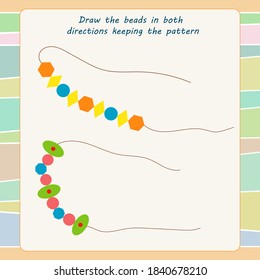 Game for the development of logical thinking. Draw the beads in both directions keeping the pattern