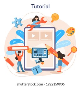 Desarrollo de juegos en línea o plataforma. Proceso creativo de un diseño de videojuegos por computadora. Programación y ropa de cama. Tutorial en línea. Ilustración vectorial plana