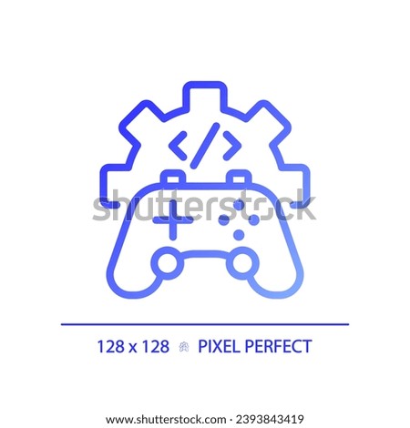 Game development pixel perfect gradient linear vector icon. STEM integration in industry. Students teaching improvement. Thin line color symbol. Modern style pictogram. Vector isolated outline drawing