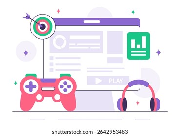Game Development Vector Illustration Featuring Games, Digital Technology, Programming, and Coding for the Technical Aspects of Creating Video Games
